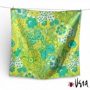 Vera Neumann Vintage Floral Green and Yellow Scarf